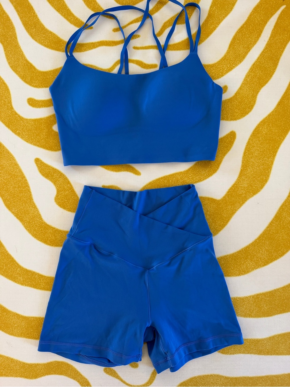 Aerie Blue Womens High-Waist Crossover Active Shorts/ sports bra workout set- S